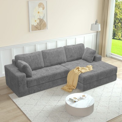 NicBex Couches for Living Room L shape Modular Sectional Sofa Left Sofa Seat Corduroy Upholstered Compressed Sofa Couch Unfold Into a Bed