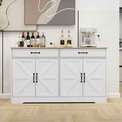 AndMakers White MDF 55.91 in. Sideboard with X-panel Design Doors