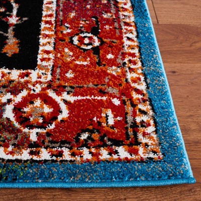 Vintage Red and Blue Synthetic Persian Runner Rug