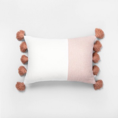 14" x 20" Textured Colorblock Lumbar Pillow Copper / Sour Cream - Hearth & Hand™ with Magnolia