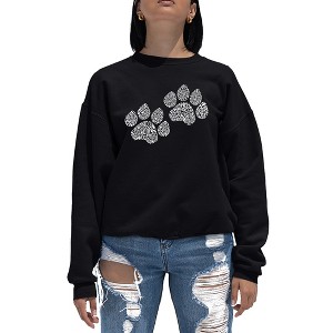 LA Pop Art Women's Word Art Crewneck Sweatshirt - Woof Paw Prints - 1 of 4