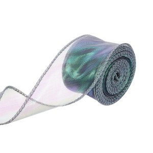 Unique Bargains Gift Wrapping Wide Sheer Wired Pastel Shimmer Iridescent Chiffon Ribbons 1 Pc - 1 of 4