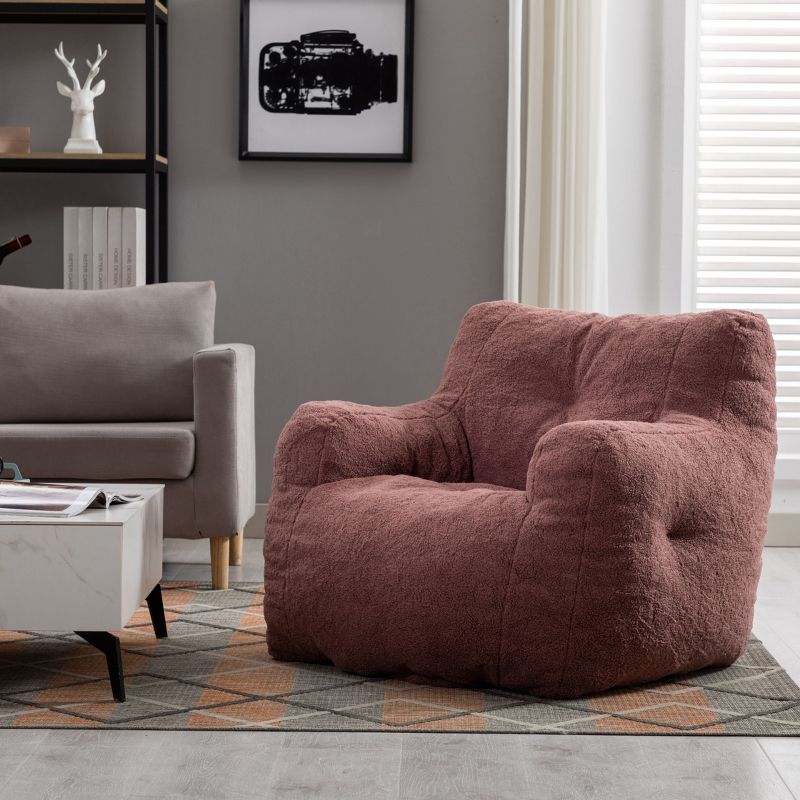 Soft Bean Bag Chairs with Memory Foam, 37" W Teddy/Linen Bean Bag Arm Chair & Fluffy Lazy Sofa 4A - ModernLuxe, 1 of 12