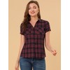INSPIRE CHIC Women's Classic Short Sleeve Button Down Plaid Shirt - 3 of 4