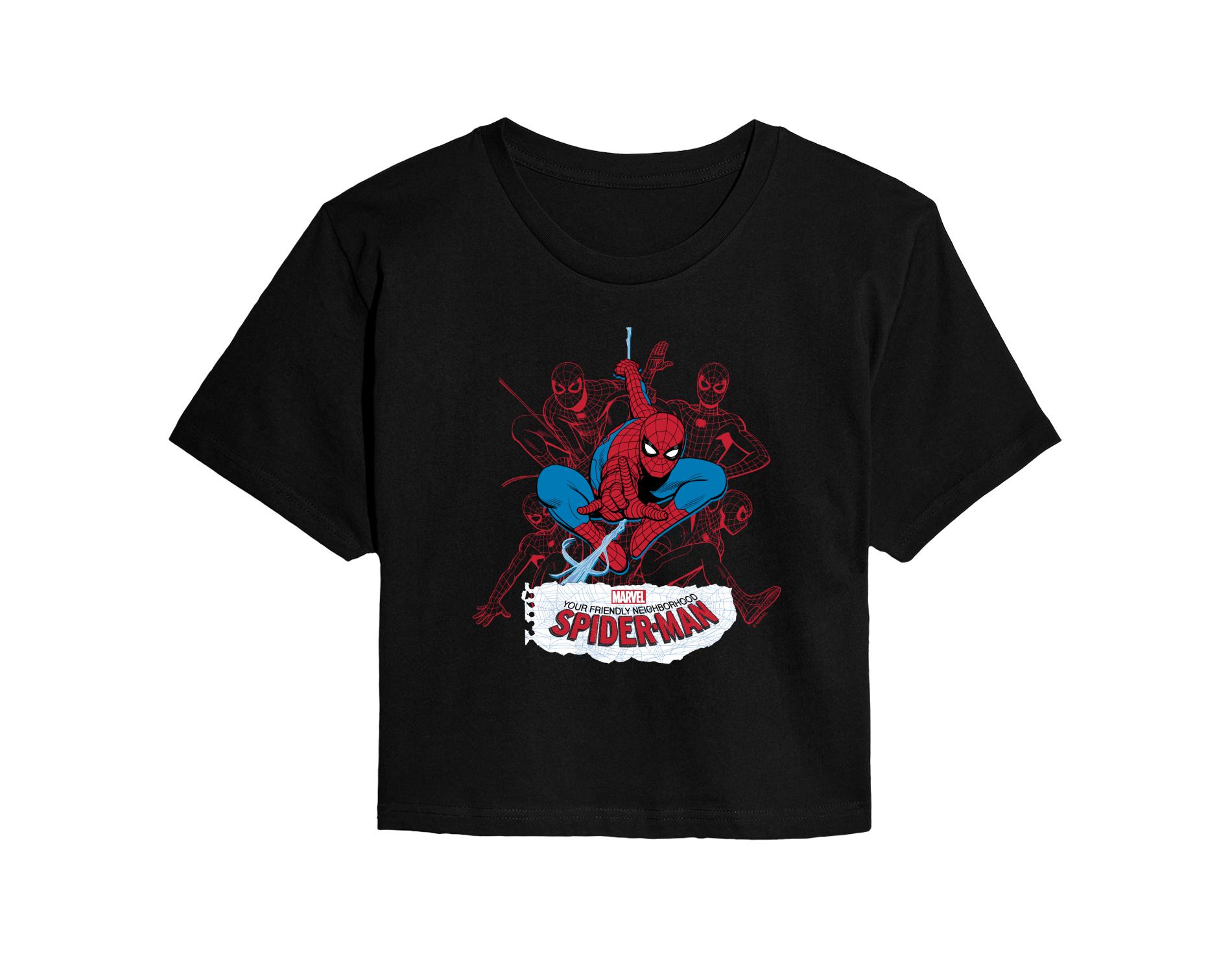 Women's Spider-Man Line Cluster Cropped Graphic T-Shirt - Black - X-Large
