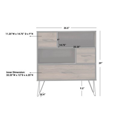 Mid-Century Modern Black and Walnut Freestanding Office Cabinet