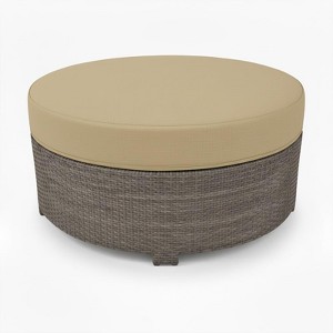 Covers&All Large Round Ottoman in Husk Wicker with Sunbrella Cushion - 1 of 4