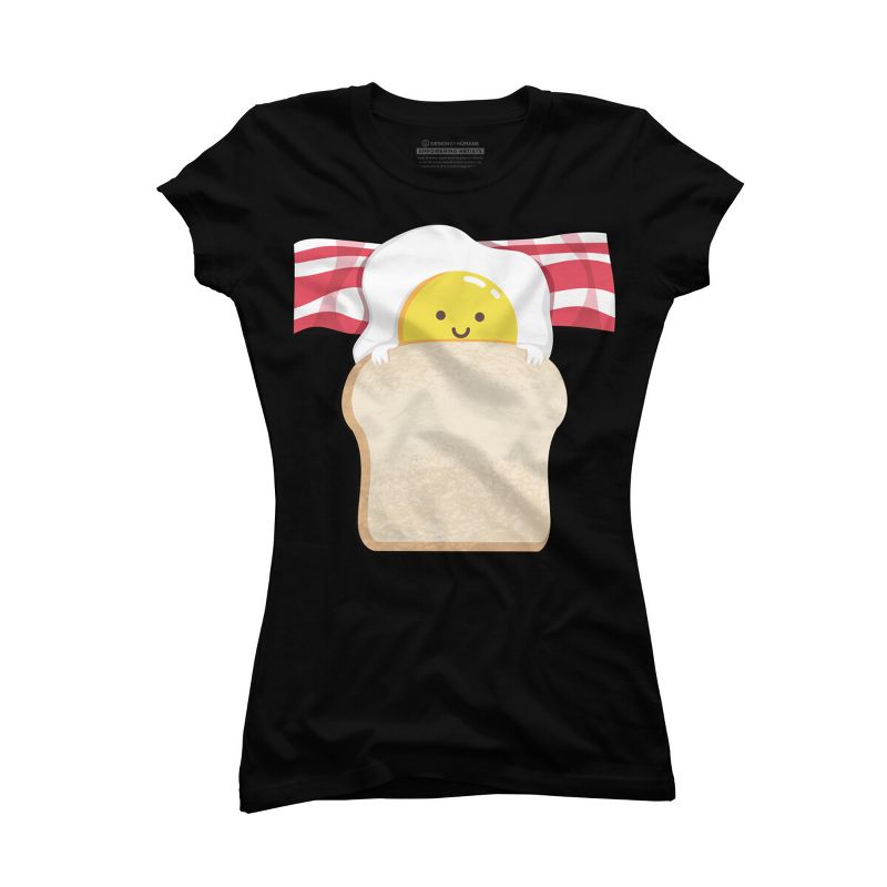 Junior's Design By Humans Cute Cartoon Sunny Egg, Toast, Bacon By radiomode T-Shirt, 1 of 3
