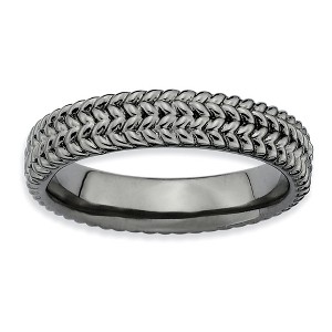 Black Bow Jewelry 4.5mm Stackable Black Plated Silver Wheat Band - 1 of 4