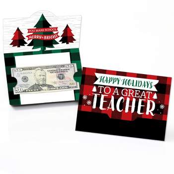 Big Dot of Happiness Plaid Teacher Appreciation - Holiday and Christmas Gifts Money And Gift Card Holders - Set of 8