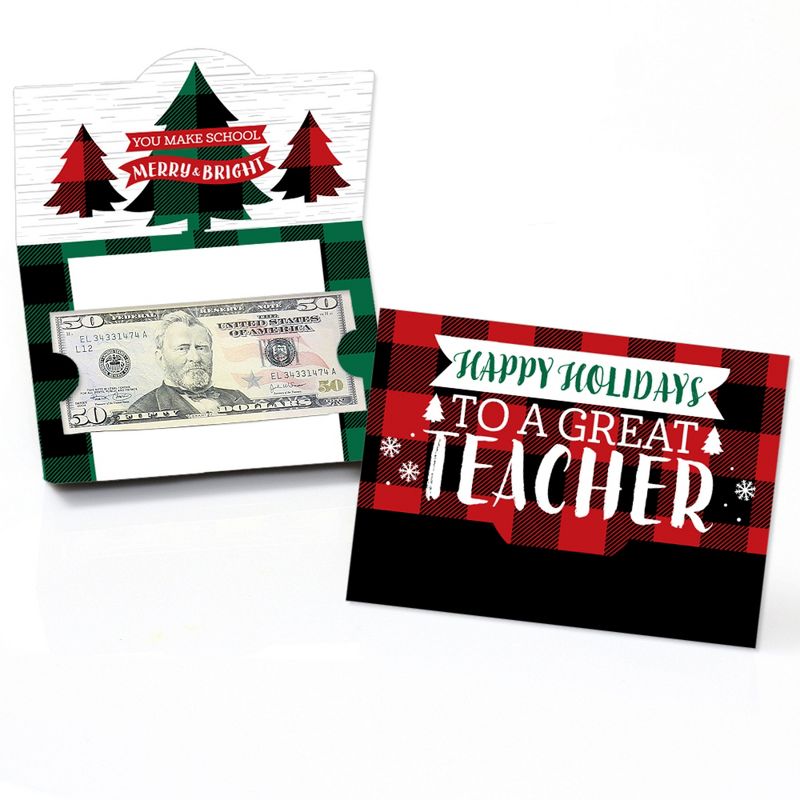 Big Dot of Happiness Plaid Teacher Appreciation - Holiday and Christmas Gifts Money And Gift Card Holders - Set of 8, 1 of 5