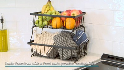 Black Metal 2-Tier Collapsible Fruit Basket