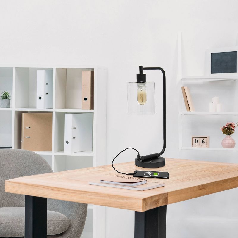 Modern Iron Desk Lamp with USB Port and Glass Shade - Lalia Home, 5 of 13