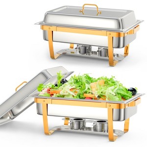 Chafing Dish for Buffet Set, 8 QT Chafers and Buffet Warmers Sets with Folding Frame, Spoon & Tweezer for Weddings  Banquets Catering Events, Gold - 1 of 4