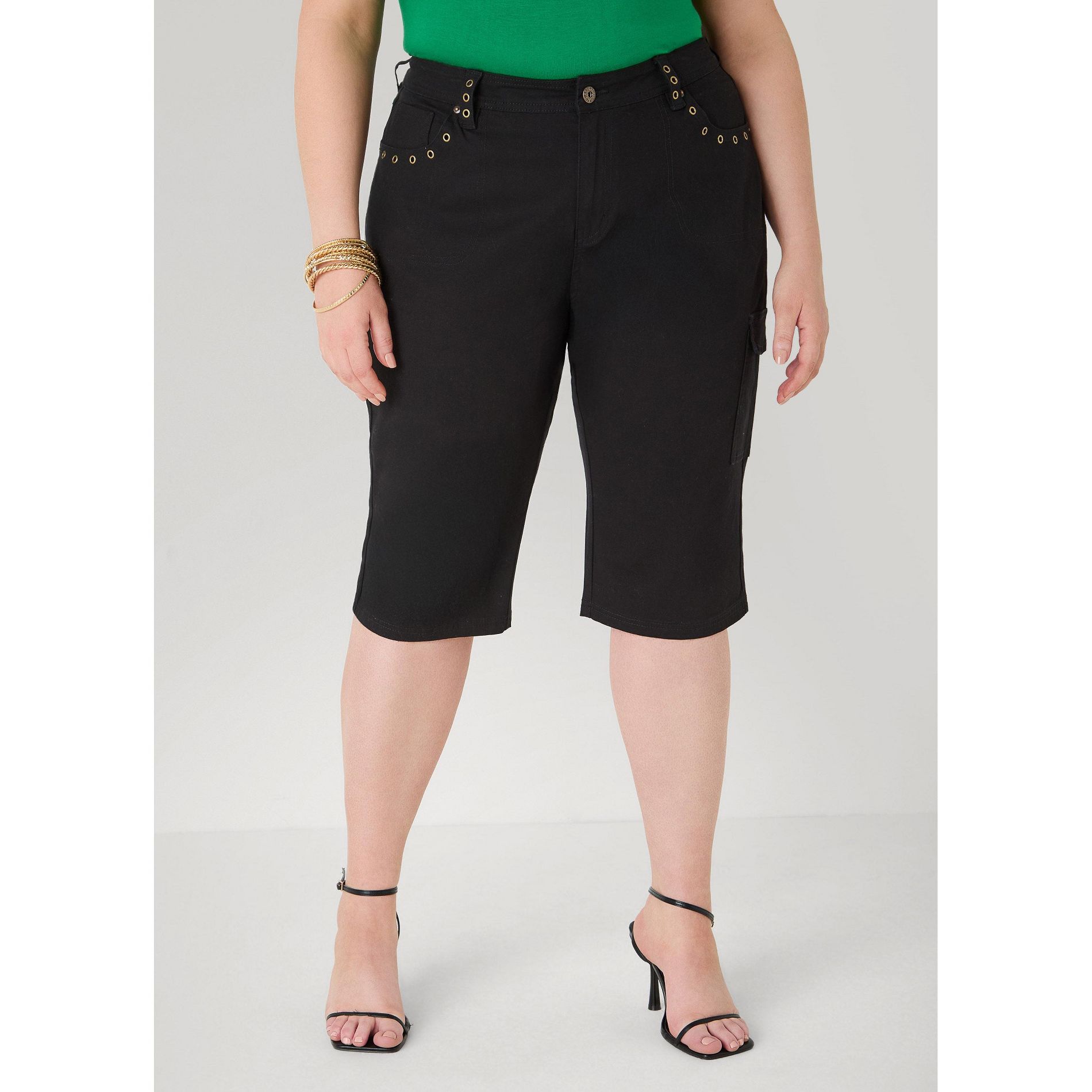 Women's Grommet Denim Capris - Ashley Stewart
