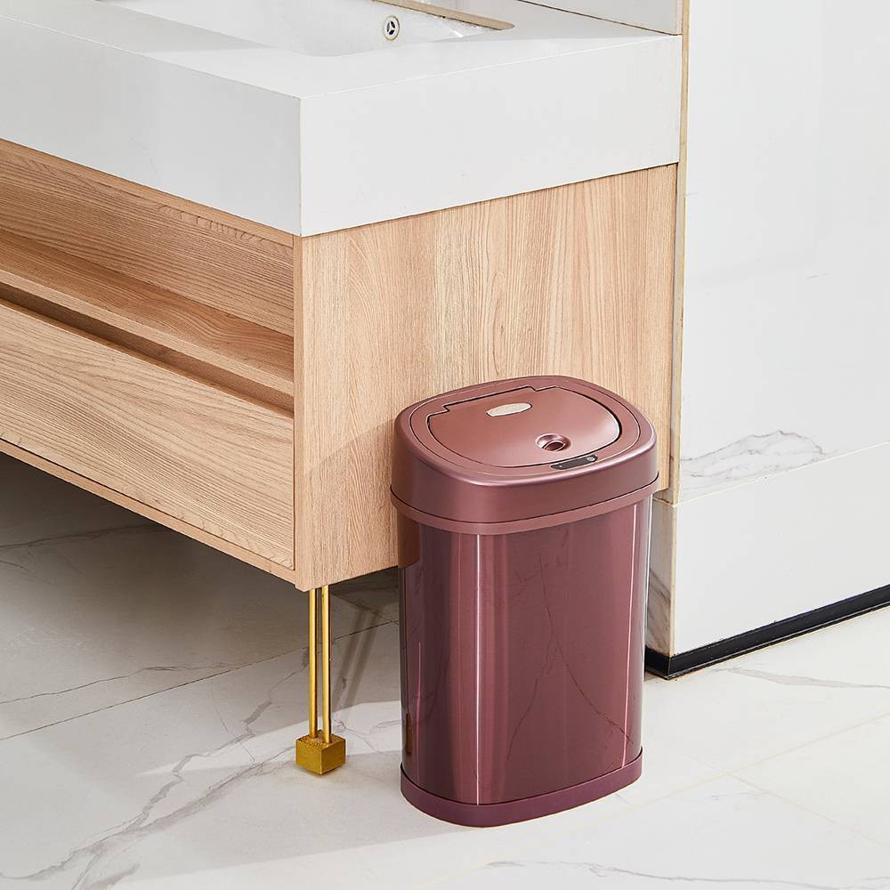 Photos - Waste Bin Nine Stars 4.0gal/15L Motion Sensor Trash Can Burgundy: Touchless Kitchen Trash Can, Stainless Steel, Quiet Closing, 4 Gallo