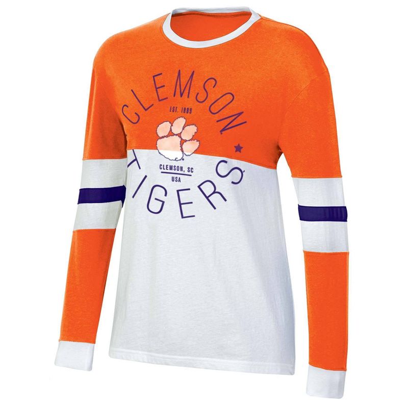 NCAA Clemson Tigers Women&#39;s Long Sleeve Color Block T-Shirt, 1 of 4