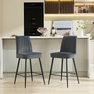 QingMoon Velvet Bar Stools Set of 2, Modern Counter Height Chairs with Adjustable Iron Feet for Kitchen Island, Pub, Cafe - 1 of 4