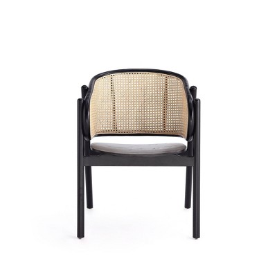 Elegant Ash Wood and Rattan Accent Chair in Black
