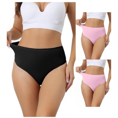Allegra K Women's High-Waisted Tummy Control Stretch T-back Breathable Comfortable Thongs 3 Packs