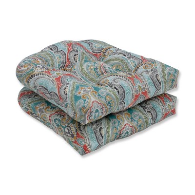 2pk Pretty Witty Reef Wicker Outdoor Seat Cushion Blue - Pillow Perfect