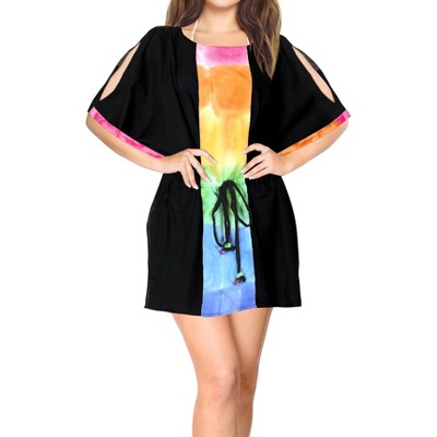 LA LEELA Women's Summer Beach Dress Cover Ups Vacation Beachwear Mini Swim Suit Swimwear Bathing Suit Caftan X-Large-XX-Large Black, Solid