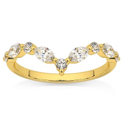 Pompeii3 .60Ct Diamond Guard Insert V Shape Marquise Wedding Ring 14k Gold Lab Created