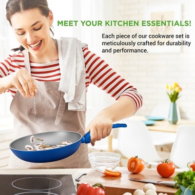 NutriChef 12-Piece Blue Nonstick Aluminum Cookware Set