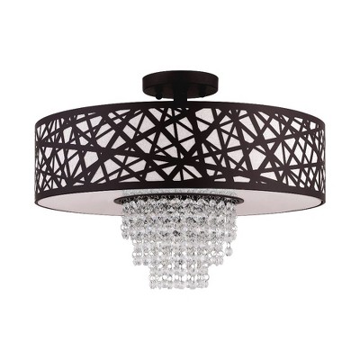 Bronze Nest-Inspired 4-Light Semi-Flush Drum with Crystal Accents