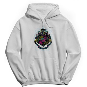 Harry Potter Men's Hogwarts Bicolor Emblem Long Sleeve Graphic Cotton Sweatshirt Hoodie - White XL - 1 of 3