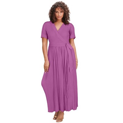 Roaman's Women's Plus Size Wrap Maxi Crinkle Dress