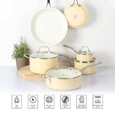 Cream Aluminum Nonstick 10-Piece Cookware Set
