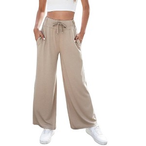 Women's Yoga Pants with Pockets Casual Joggers Loose Lounge Wide Leg High Waisted Drawstring Pants - 1 of 4