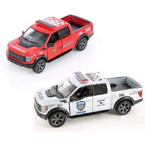 KiNSMART - 2022 Ford F-150 Raptor 5" 1:46 Scale Die Cast Model Toy Truck (Rescue Police & Fire Set) - 1 of 1