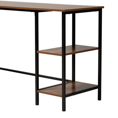 Lydia Modern Walnut Brown Wood L-Shaped Corner Desk with Metal Frame