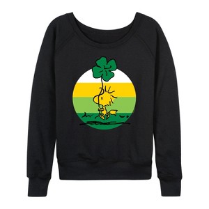 Women's - Peanuts - Woodstock Shamrock Lightweight French Terry Wide Neck Long Sleeve Shirt - 1 of 4
