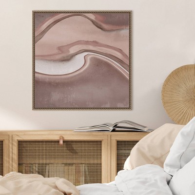 22"x22" Abstract Pink and Brown Canvas Wall Art with Bronze Frame