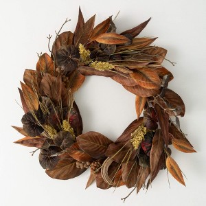 Sullivans Magnolia Leaf Mini Wreath  Fall Wreath  Front Decor Decor  Perfect for Fireplace Mantels  Dining and Living Rooms - 1 of 4