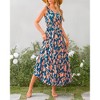 Womens Floral Sundress A-Line Sleeveless Highwaist Maxi Dress Flowy Faux Wrap Maxi Dress with Flounce Hem - 3 of 4