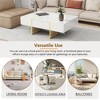 Minimalist High Gloss Coffee Table with 2 Drawers, Multi-Storage Rectangle Sofa Table with Golden Wood Grain Legs, Center Table for Living Room, White - 3 of 4