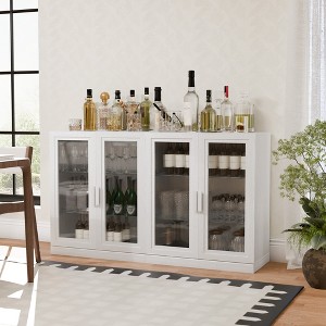 Spassway White/Walnut Storage Cabinet Floor Cabinets with See-Through Glass Doors and Shelves Shelving Unit for Organizing Living Room Kitchen - 1 of 4