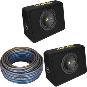 Kicker (2) 50TCWC104 CompC 10" Subwoofer in Thin Profile Enclosure 4-Ohm w/ Speaker Wire - 1 of 4