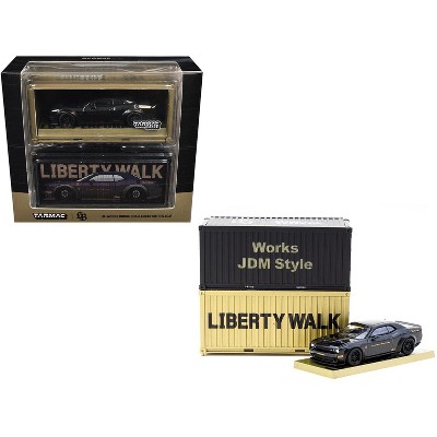 Dodge Challenger SRT Hellcat "LB-WORKS - Liberty Walk" Black Met w/Shipping Container 1/64 Diecast Model Car by Tarmac Works