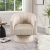 Beautyolove Modern Beige Velvet Upholstered Comfy Swivel Barrel Chair with Tufted Back and Solid Wood Base - 3 of 4