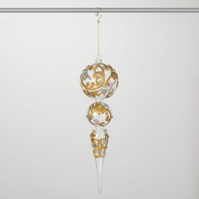 14.5"H Sullivans Christmas Encrusted Gold Finial Ornament  Clear-Gold