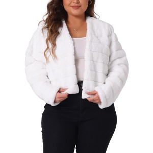 Agnes Orinda Women's Plus Size Fashionable Fluffy Open Front Cropped Faux Fur Winter Jacket - 1 of 4
