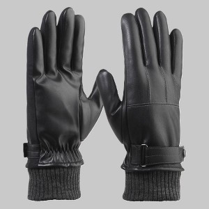 Isotoner Men's Belted Faux Leather Gloves - Black - 1 of 4