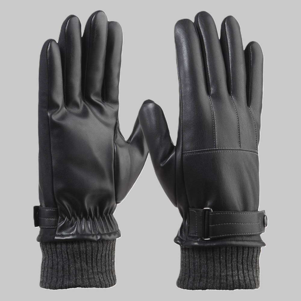 Isotoner Men's Belted Faux Leather Gloves - Black XL