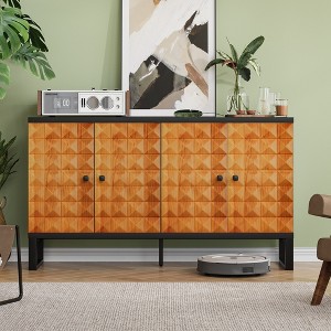 GDFStudio Jayce Mid-Century Modern 55.39'' Storage Cabinet with Geometric Pattern Doors and Adjustable Shelves - 1 of 4