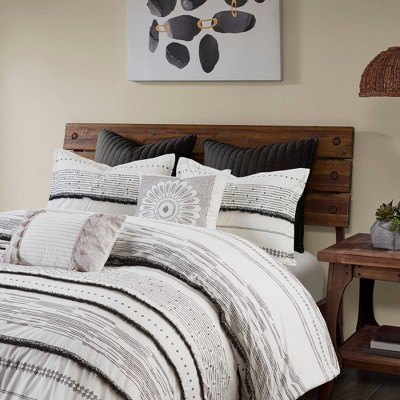 Full Black and White Cotton Comforter Set with Trims